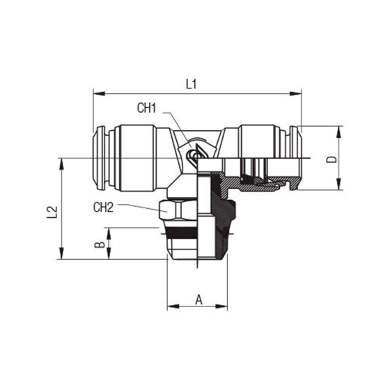 Фитинг-адаптер Aignep 5021100005, Т-образный комбинированный под трубки Ø6 с наружной резьбой G1/4"