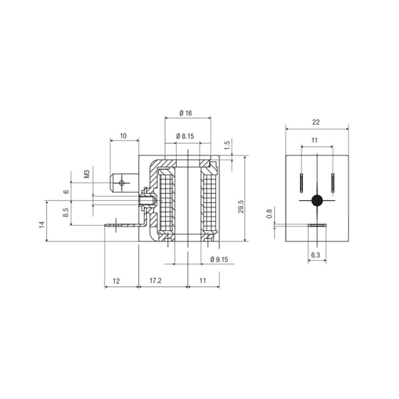 Катушка электромагнитная (соленоид) Aignep SOL01024C3000, 12V, 2 Вт