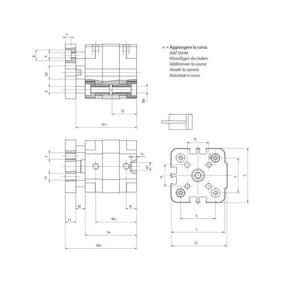 Пневмоцилиндр 40х80 Aignep QFA0400080, компактный