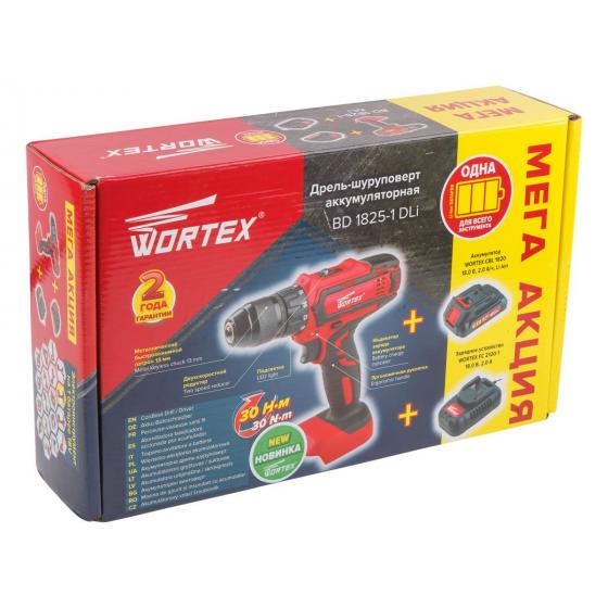 Дрель-шуруповерт аккумуляторная WORTEX BD 1825-1 DLi
