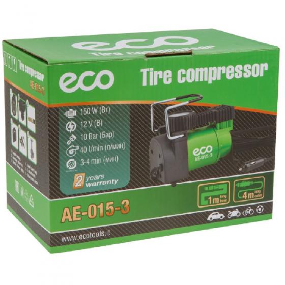Компрессор автомобильный ECO AE-015-3 (12 В, 150 Вт, 40 л/мин, 10 бар (манометр 7 бар), сумка)